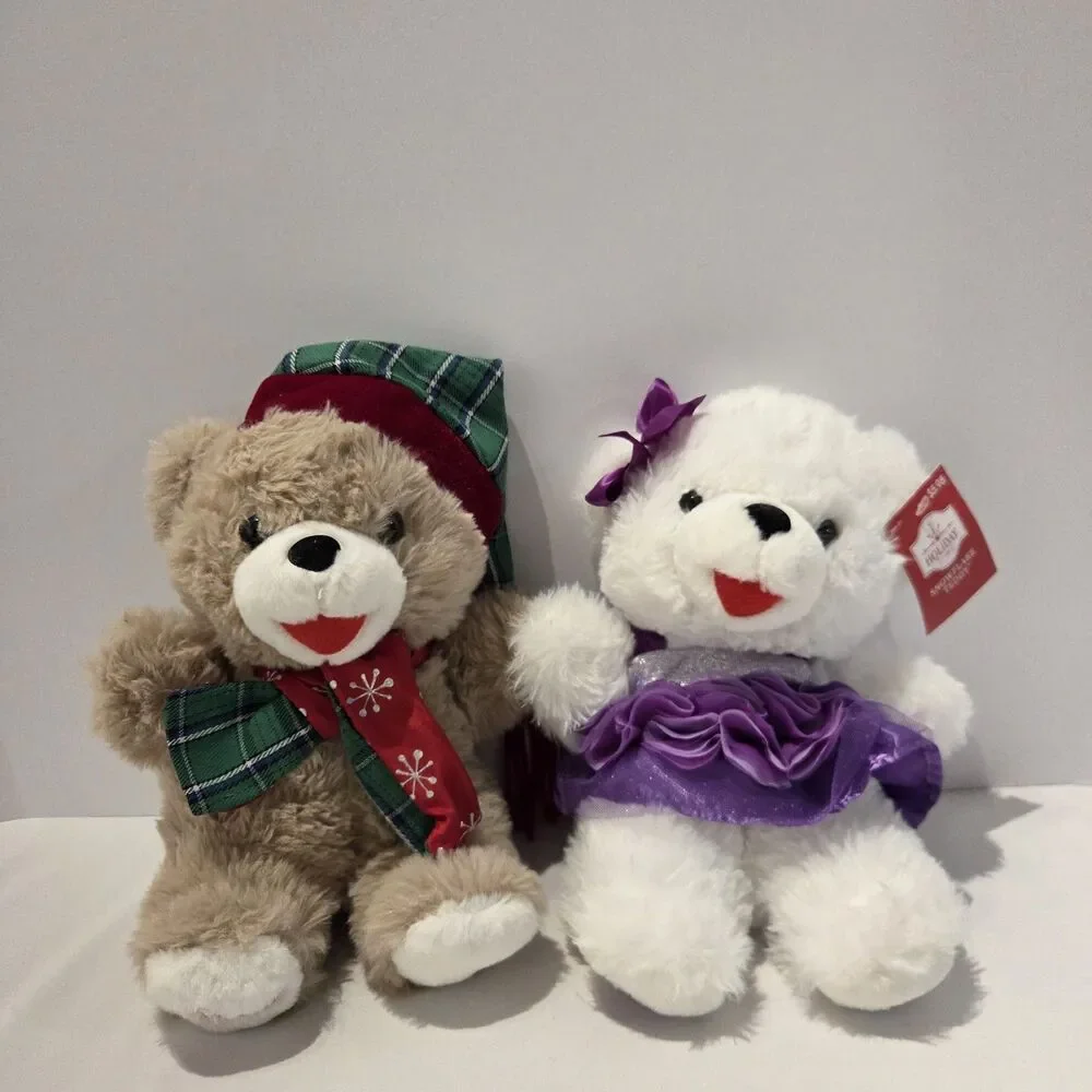 Lot Of 2 Snowflake Teddy Bear 2023 Plush Green Plaid Scarf Purple Dress